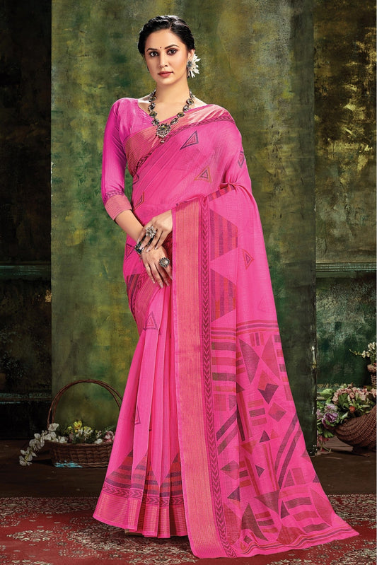 Pink Colour Cotton Woven Saree