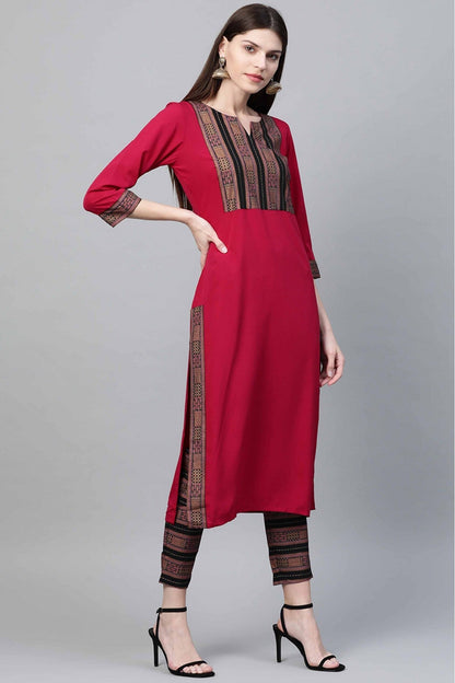 Pink Colour Crepe Foil Print Kurta With Pant