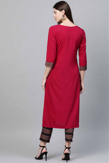 Pink Colour Crepe Foil Print Kurta With Pant