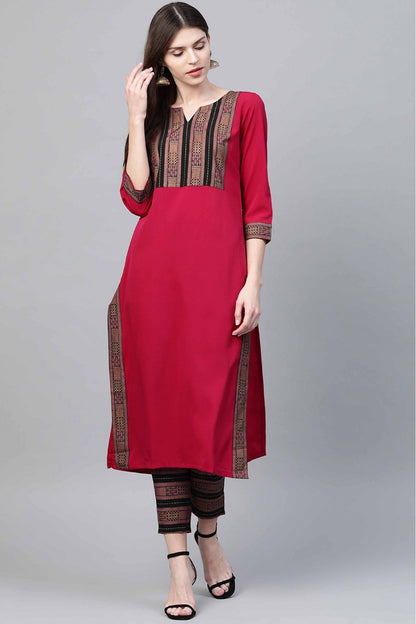 Pink Colour Crepe Foil Print Kurta With Pant