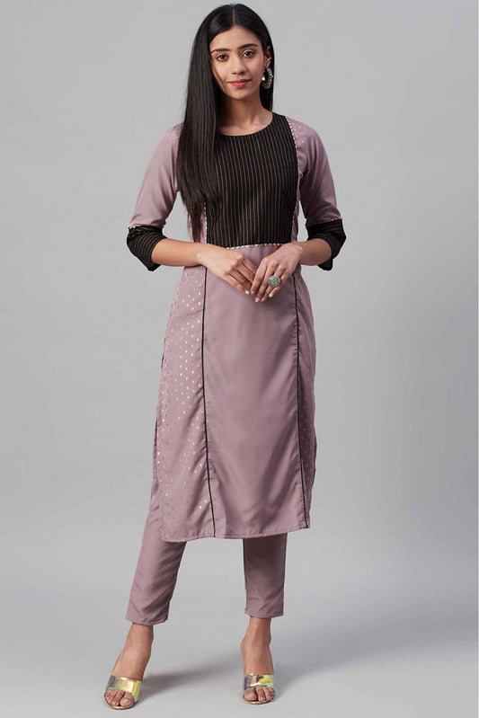 Pink Colour Crepe Foil Print Kurti