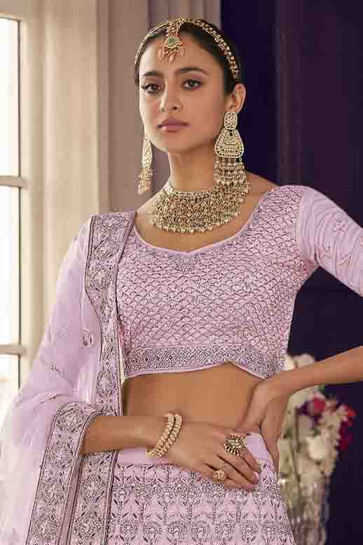 Pink Colour Crepe Thread Work Lehenga Choli