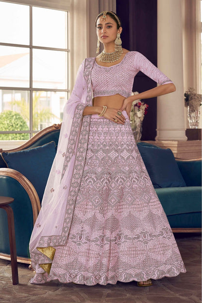 Pink Colour Crepe Thread Work Lehenga Choli