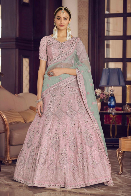 Pink Colour Crepe Thread Work Lehenga Choli