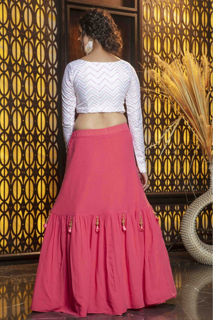 Pink Colour Diamond Georgette Plain Lehenga Choli