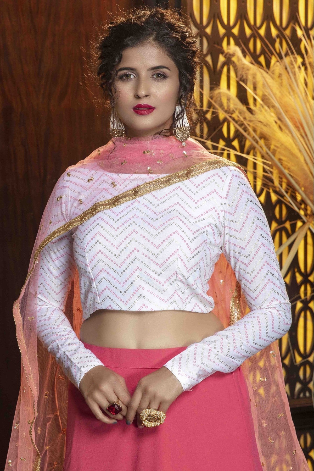 Pink Colour Diamond Georgette Plain Lehenga Choli