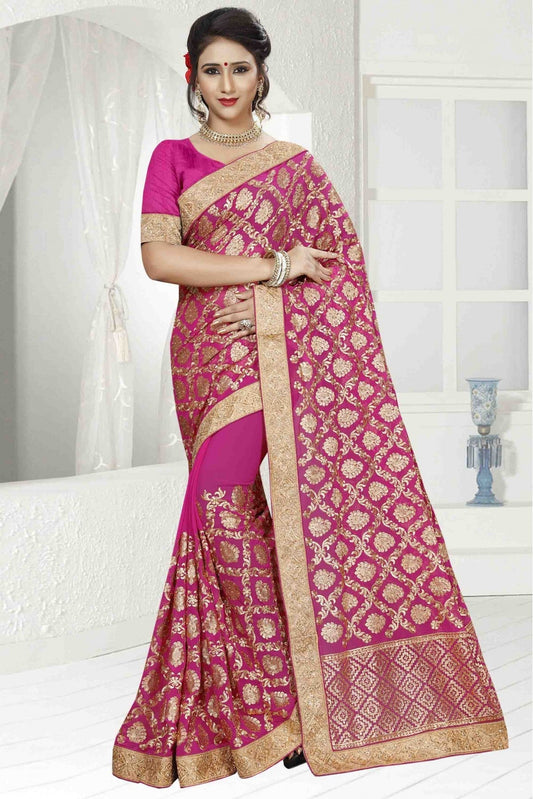 Pink Colour Georgette Designer Saree