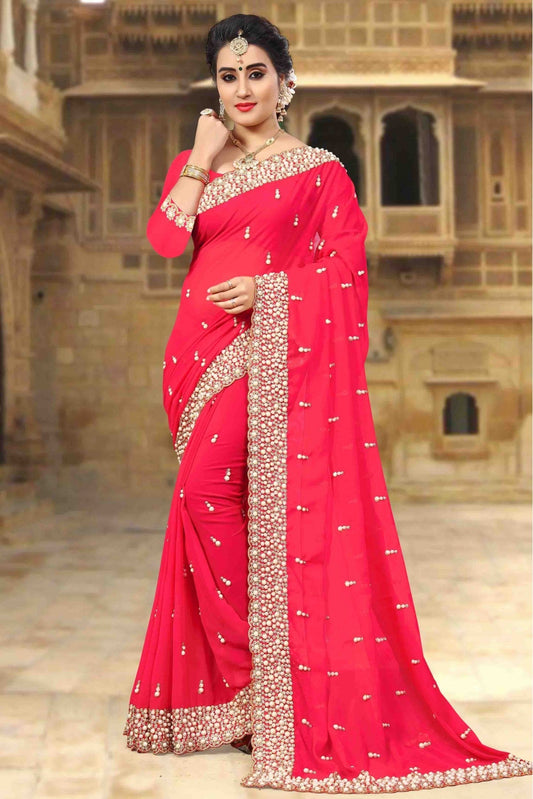 Pink Colour Georgette Designer Saree