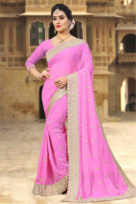 Pink Colour Georgette Designer Saree