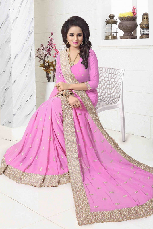 Pink Colour Georgette Designer Saree