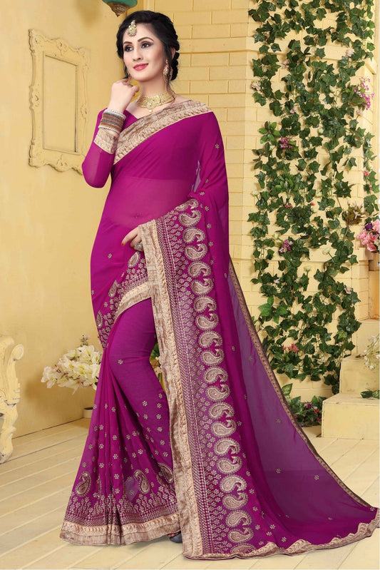 Pink Colour Georgette Embroidered Saree