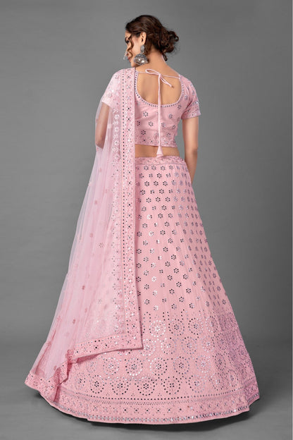 Pink Colour Georgette Embroidery Lehenga Choli