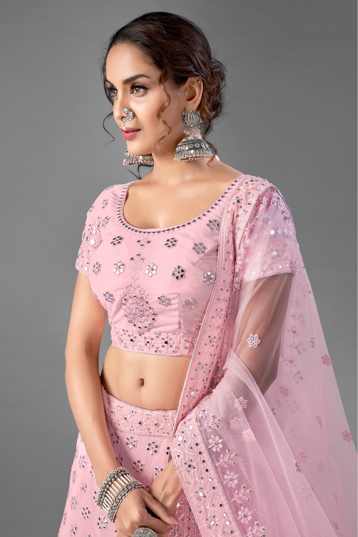 Pink Colour Georgette Embroidery Lehenga Choli