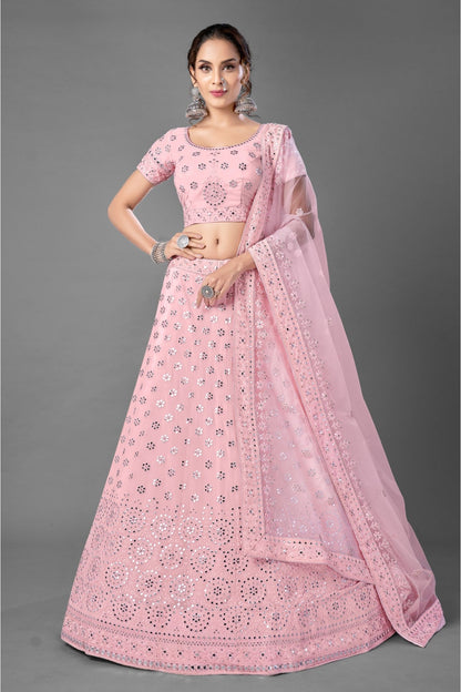 Pink Colour Georgette Embroidery Lehenga Choli