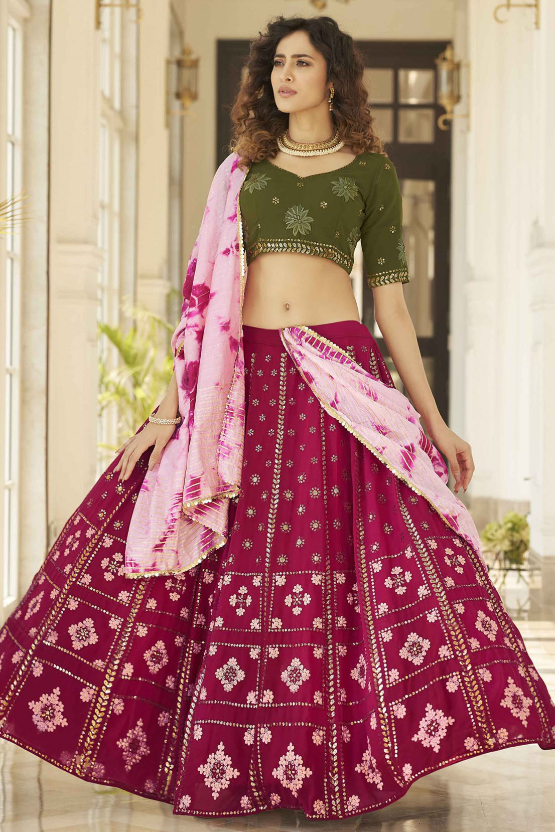 Pink Colour Georgette Embroidery Lehenga Choli