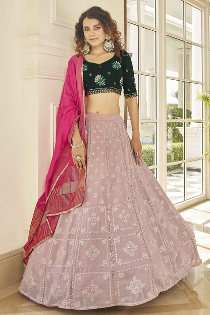 Pink Colour Georgette Embroidery Lehenga Choli