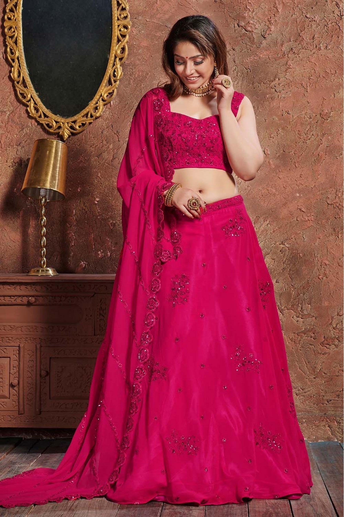 Pink Colour Georgette Lehenga Choli