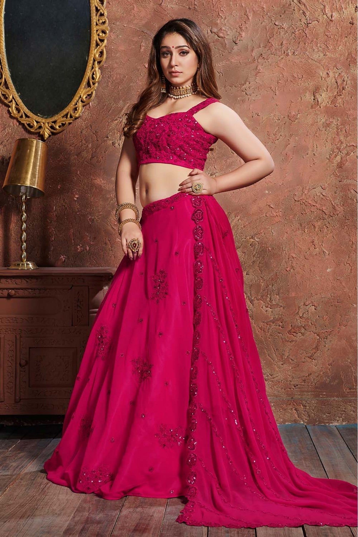 Pink Colour Georgette Lehenga Choli