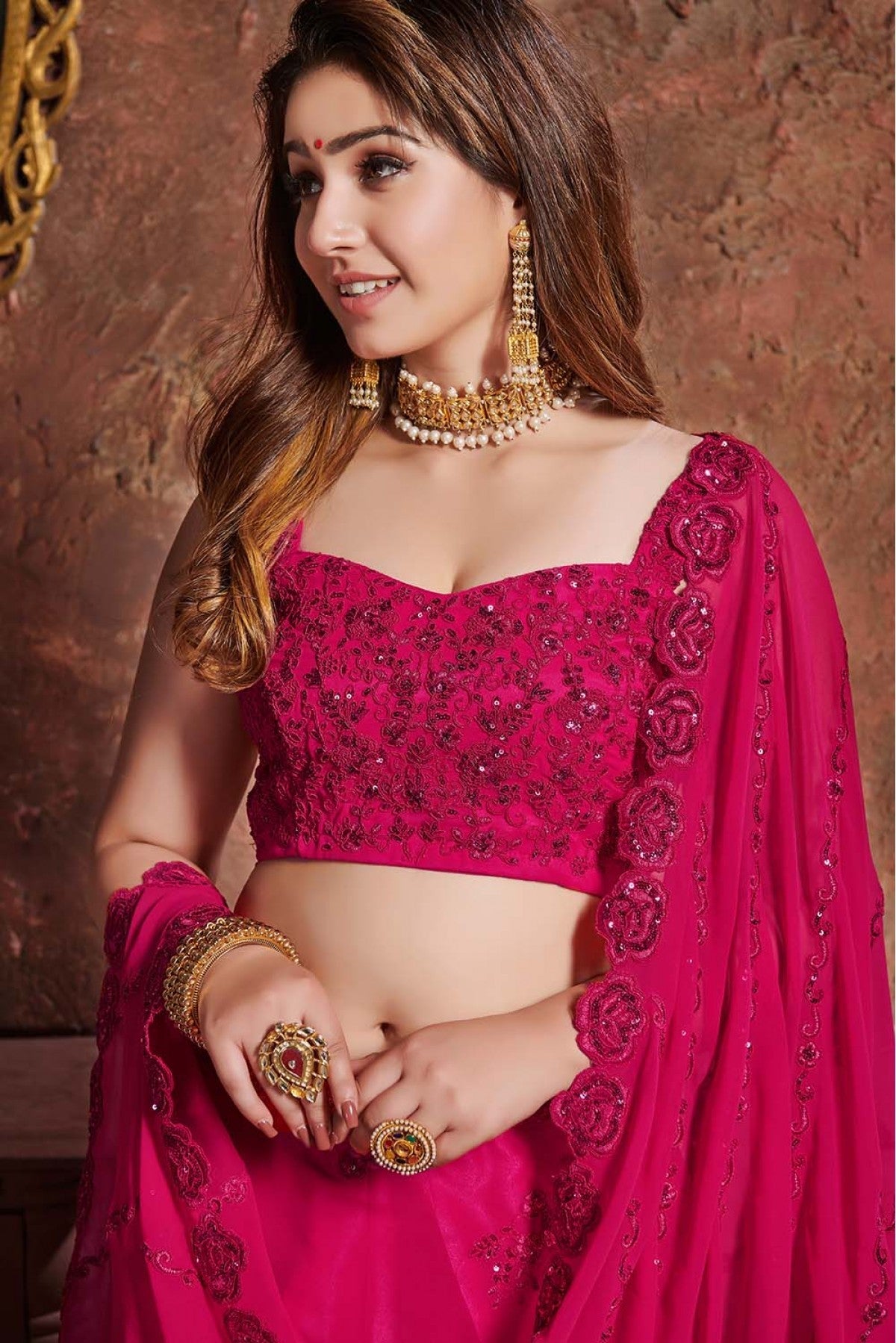 Pink Colour Georgette Lehenga Choli