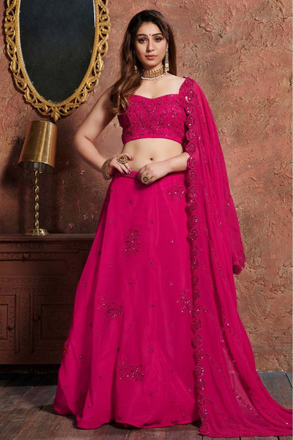 Pink Colour Georgette Lehenga Choli