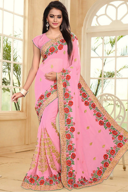 Pink Colour Georgette Party Wear Saree