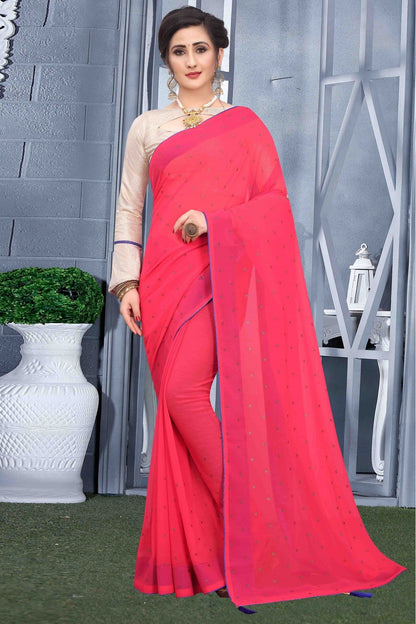 Pink Colour Georgette Party Wear Saree