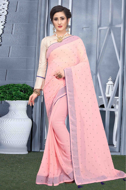 Pink Colour Georgette Party Wear Saree