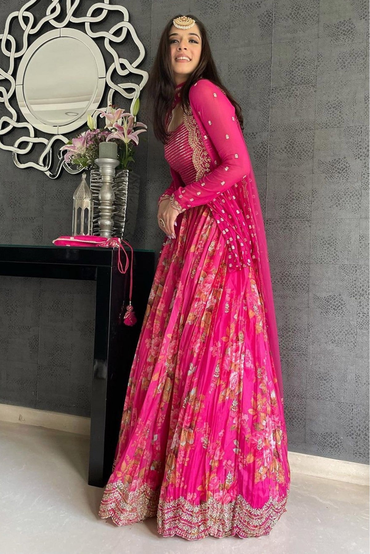 Pink Colour Georgette Silk Lehenga Choli