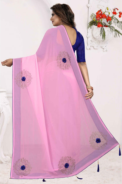 Pink Colour Georgette Traditional Saree