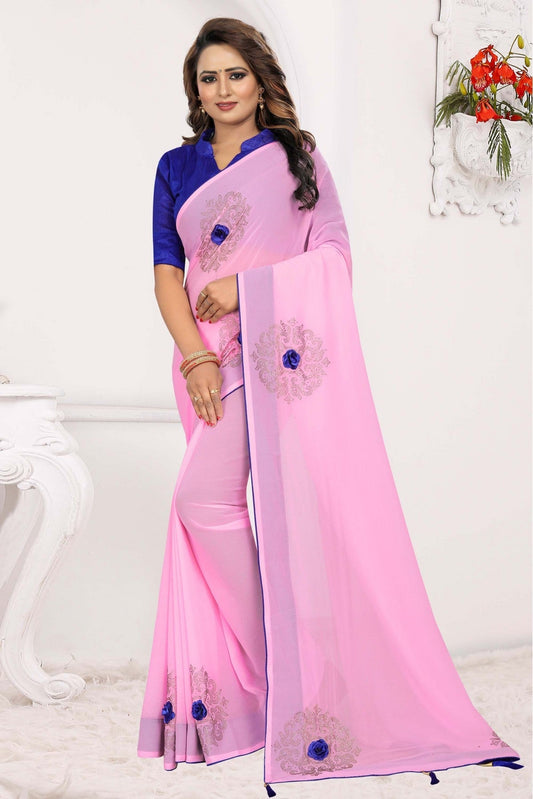 Pink Colour Georgette Traditional Saree