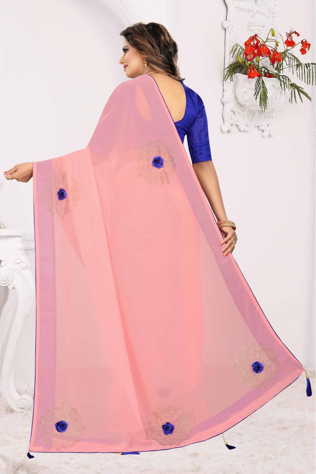 Pink Colour Georgette Traditional Saree