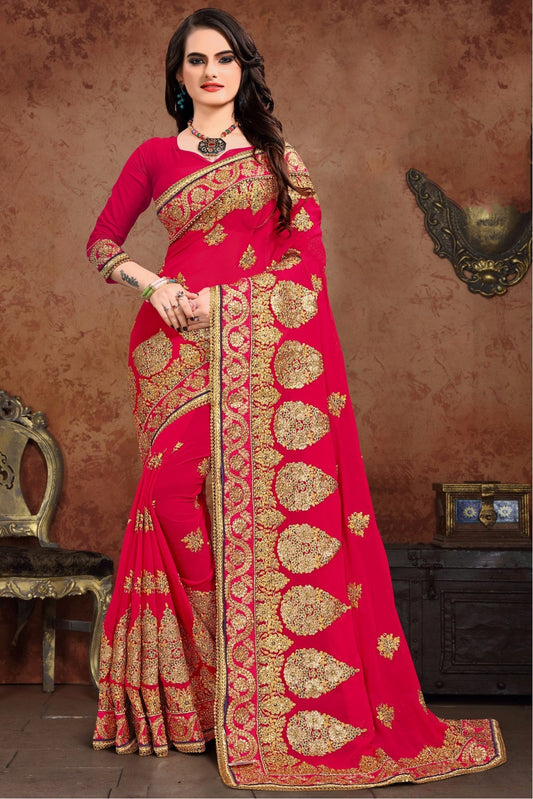 Pink Colour Gerogette Designer Saree