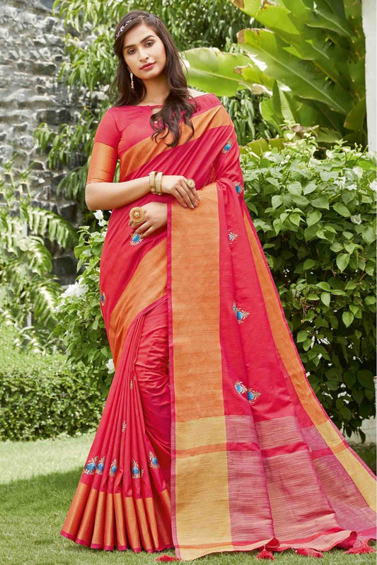 Pink Colour Handloom Silk Traditional Saree