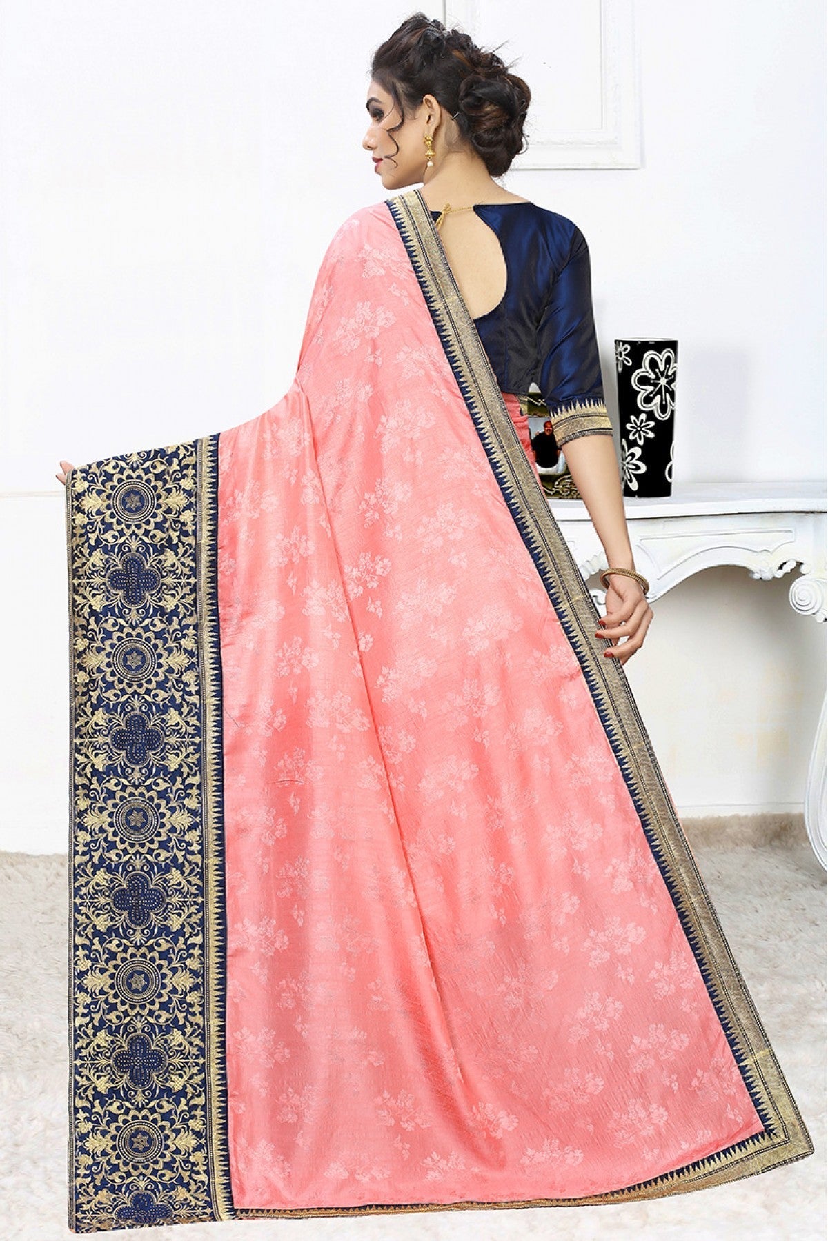 Pink Colour Jacquard Silk Designer Saree