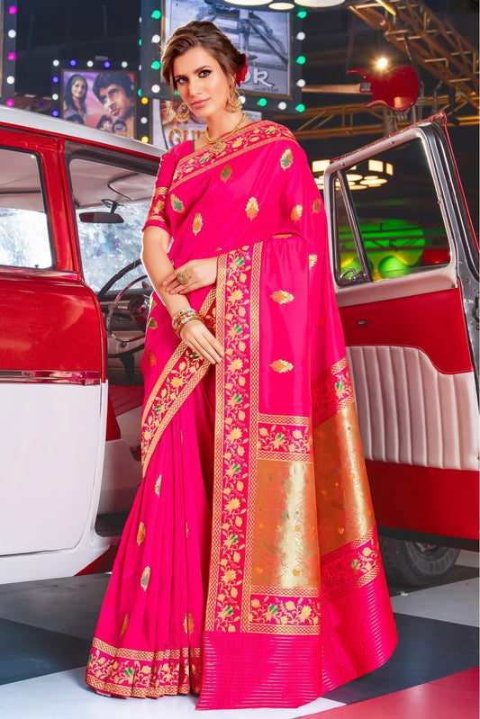 Pink Colour Jacquard Silk Traditional Saree