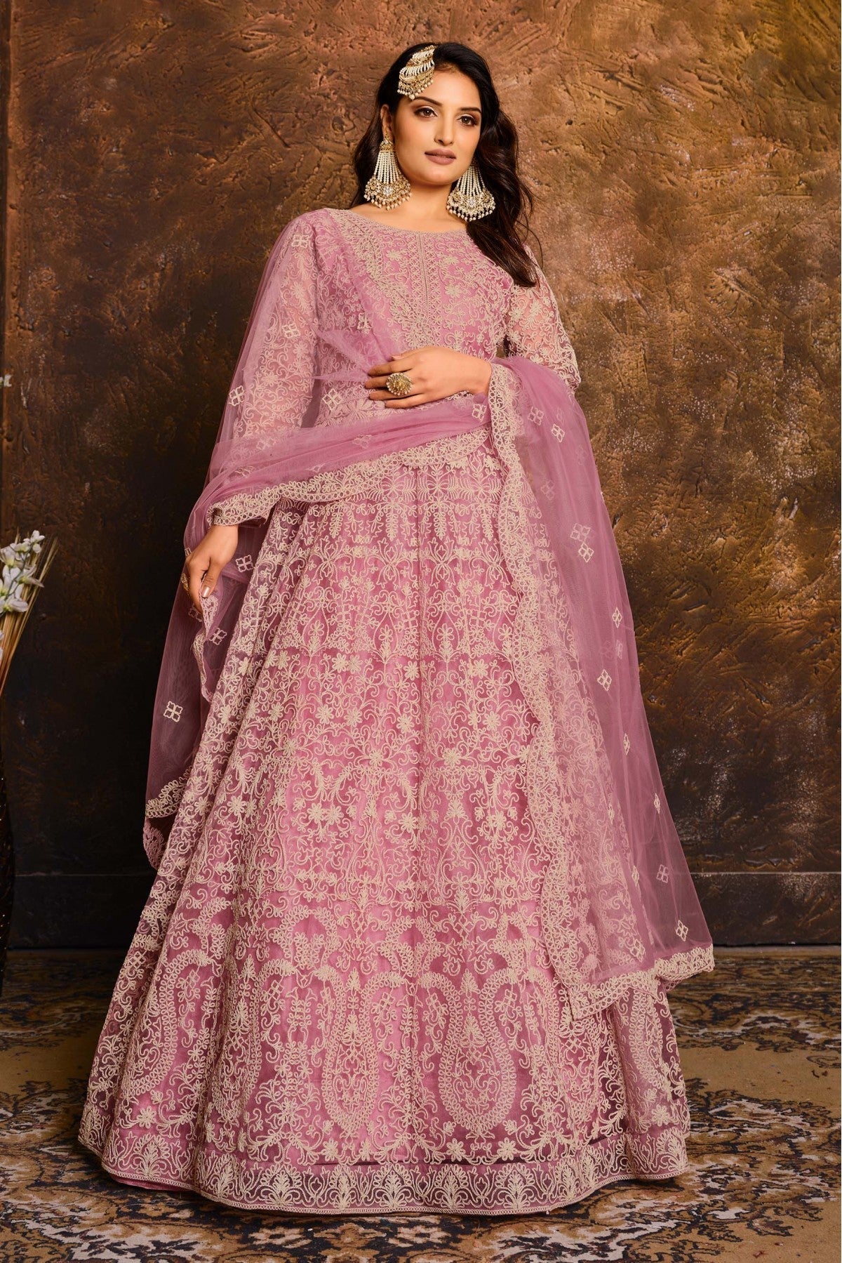 Pink Colour Net Anarkali Suit