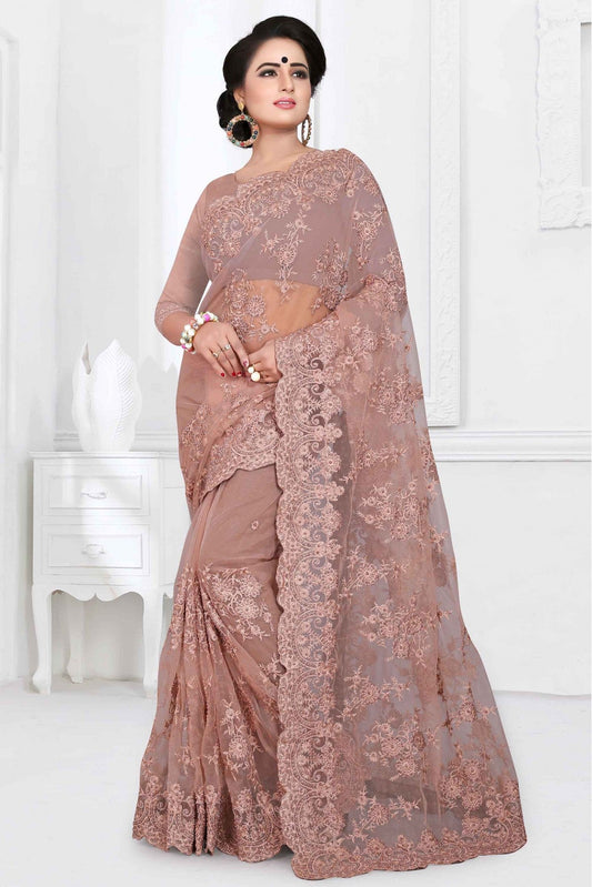 Pink Colour Net Designer Saree