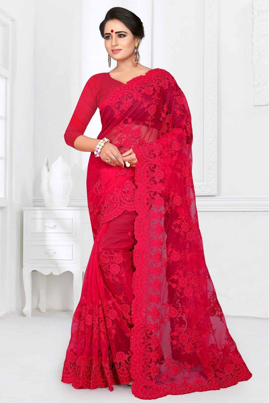 Pink Colour Net Designer Saree