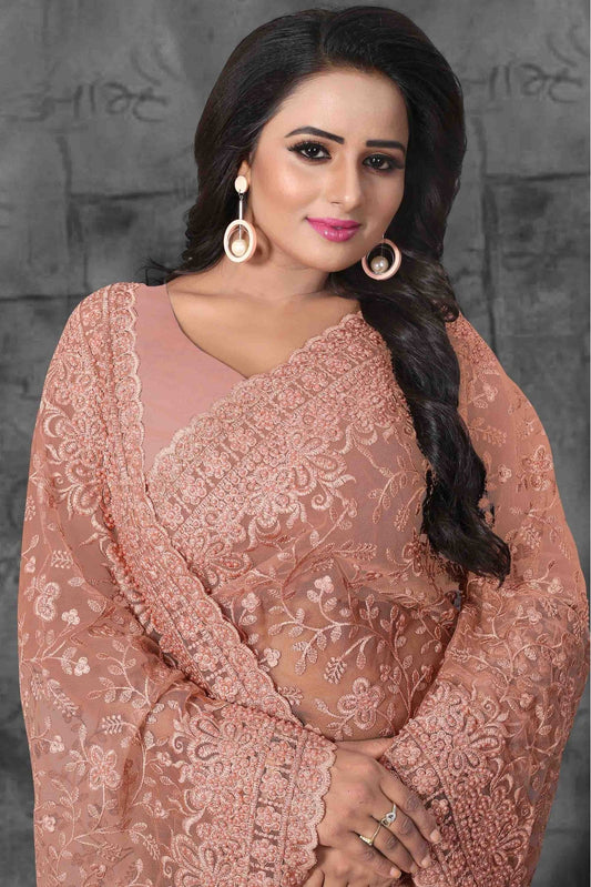 Pink Colour Net Designer Saree