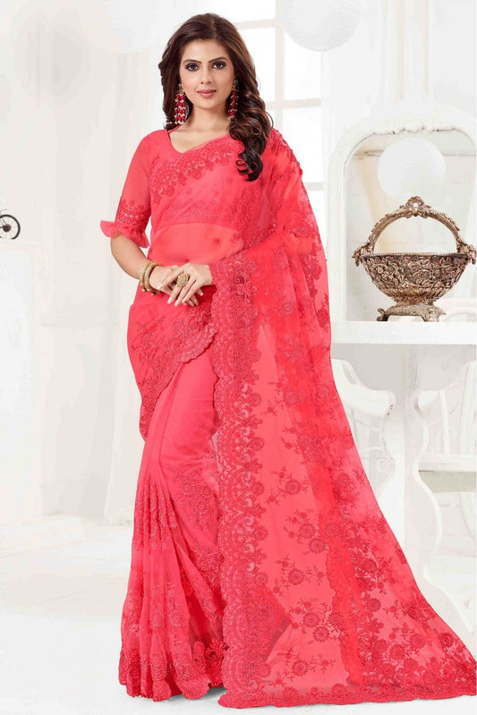 Pink Colour Net Designer Saree