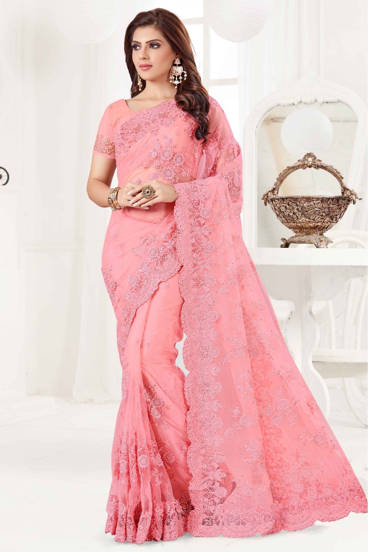 Pink Colour Net Designer Saree