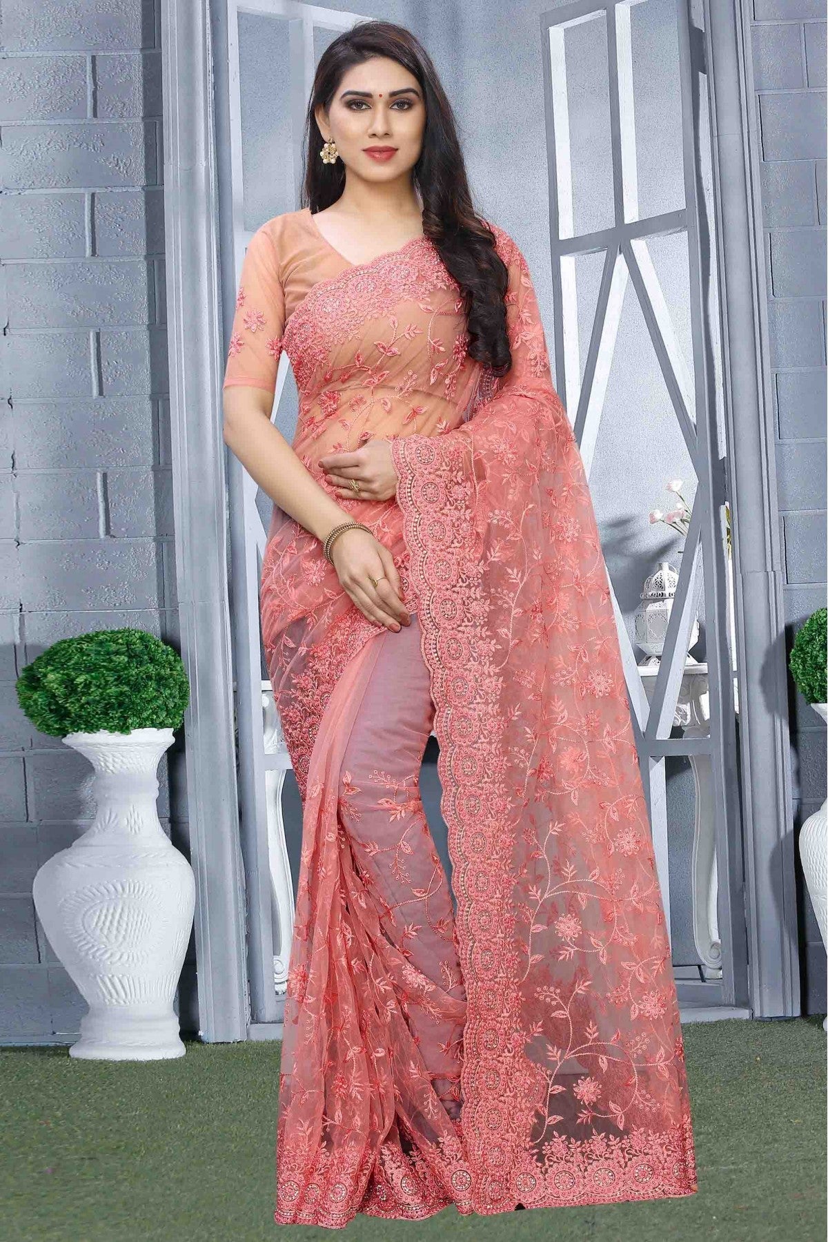 Pink Colour Net Designer Saree