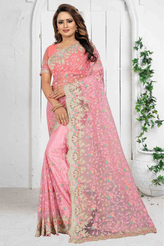 Pink Colour Net Designer Saree