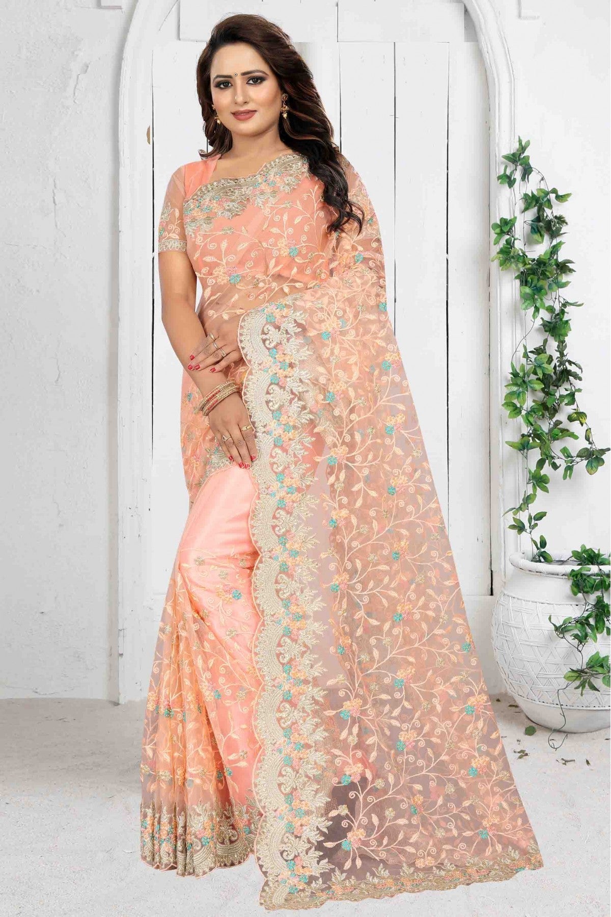 Pink Colour Net Designer Saree