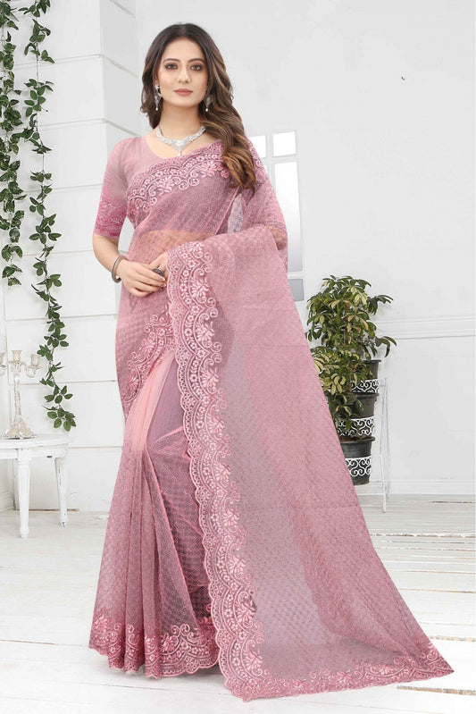 Pink Colour Net Designer Saree