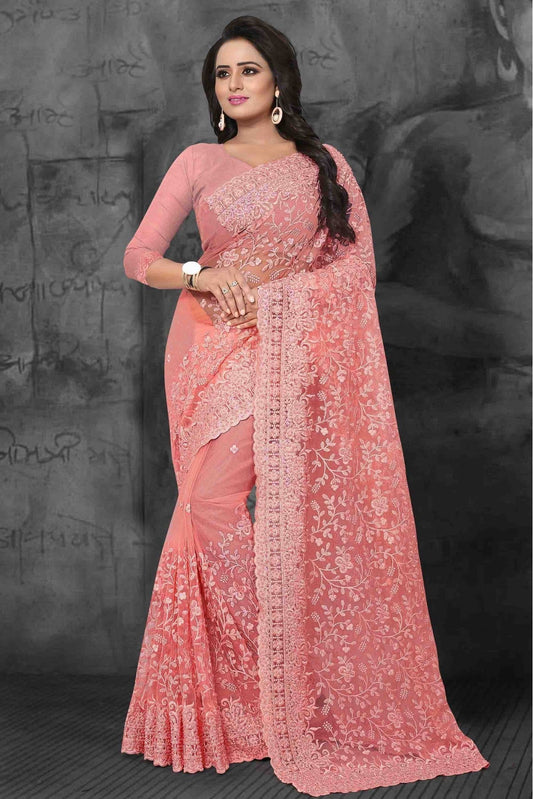 Pink Colour Net Designer Saree