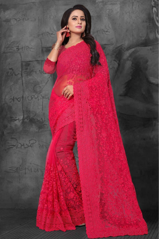 Pink Colour Net Designer Saree