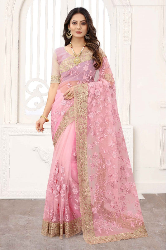 Pink Colour Net Designer Saree