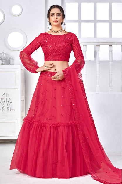 Pink Colour Net Embroidery Lehenga Choli