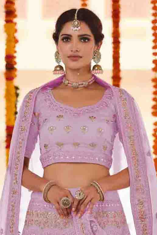 Pink Colour Organza Thread Work Lehenga Choli